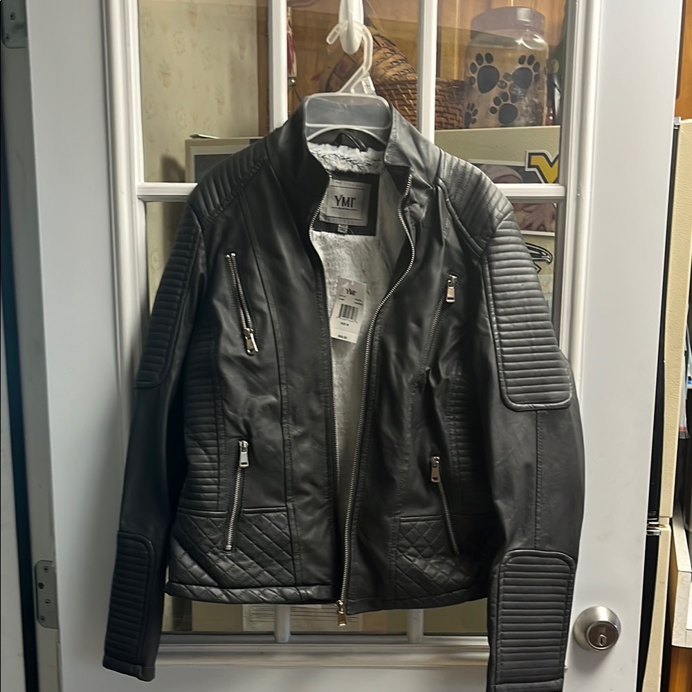 YMI Black Leather Jacket with Textured Detailing